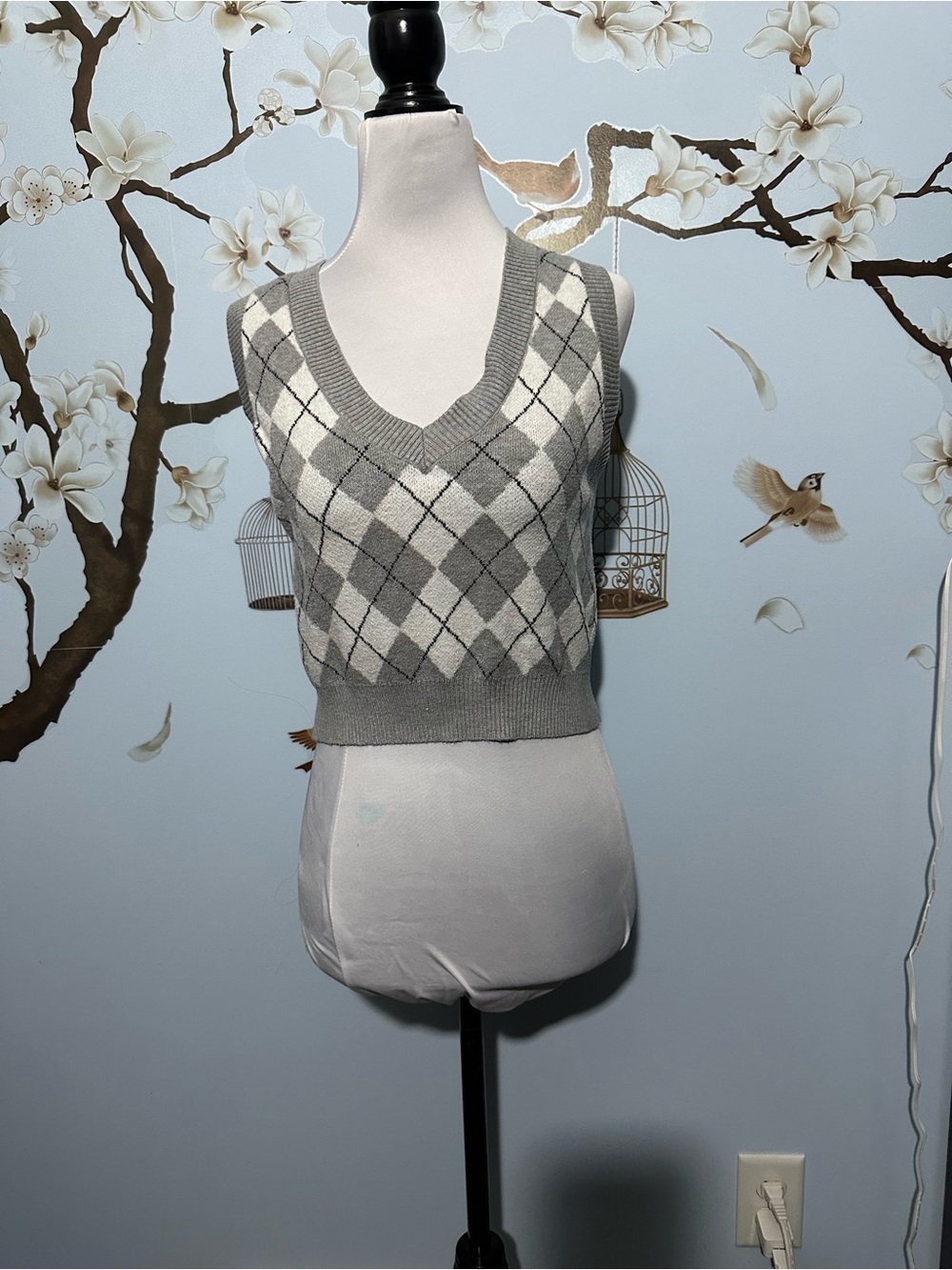 Garage Gray and White Argyle V-Neck Tank